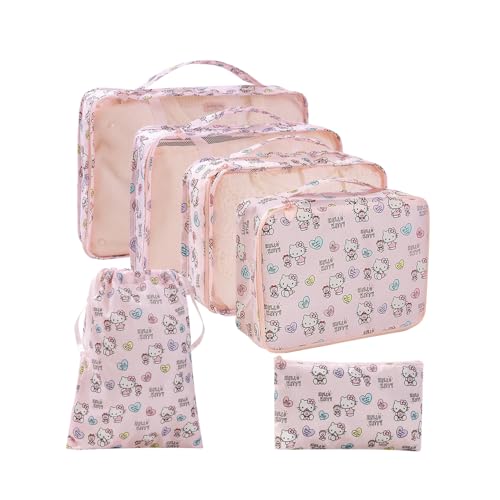 AmBealla 6 Set Travel Organizer,Packing Cubes for Travel Luggage Organizer Bags,Waterproof Pink Twill,Cute Packing Organizers for Business/Vacation,Women's Clothes Storage