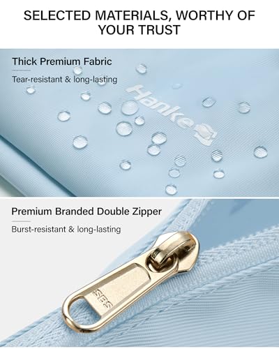 Hanke 7 Piece Expandable Compression Packing Cubes, Premium Travel Packing Organizers for Suitcases/Carry On, Luggage Organizer Bags with Breathable Mesh & Label,Light Blue