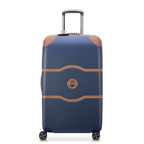 DELSEY PARIS Chatelet Air 2.0 Checked Luggage Trunk 26 Inch, Hardside Polycarbonate Suitcase, Dual-Density Spinner Wheels, TSA Lock, Navy Blue
