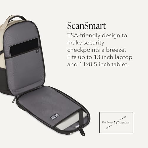 SwissGear 1900 Mini ScanSmart 16-Inch Backpack, Fits Up to 13-Inch Laptop, RFID Protection & ScanSmart TSA-Friendly Compartment, Oatmeal