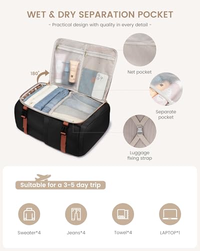 LOVEVOOK 40L Travel Backpack Carry on Flight Approved,Personal Item Bag with 3 Packing Cubes, Travel Backpack Bag for Women Fits 17" Laptop, Water-resistant Carry On Backpack for Airplanes