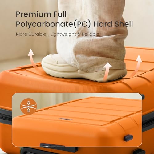 SHOWKOO Luggage Sets Expandable 100% PC Durable Suitcase Sets Double Wheels TSA Lock 4 Piece Luggage Set Orange