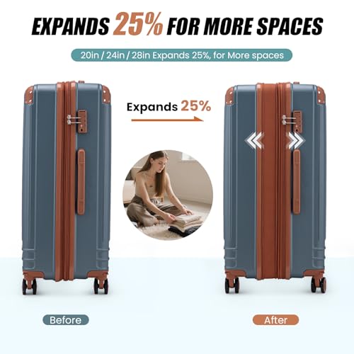 KUNEL Expandable 5 Piece Luggage Sets with Detachable Spinner Wheels and TSA Lock, Unisex Hardside ABS Suitcase Set, Hardshell Lightweight Waterproof Travel Hard Case Suitcases with Wheels, Iceblue