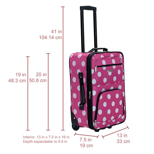 Rockland Fashion Softside 2 Piece Luggage Set, Expandable, (14" Tote/19" Upright), Pink Dot