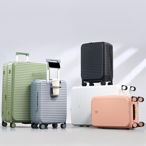 HanTrip 20 Inch Carry on Luggage 22x14x9 Airline Approved Hard Shell Suitcases with Wheels, Top Opening Expandable Carry on Luggage with Cup Holder Small Rolling Suitcase with Lock, Bamboo Green