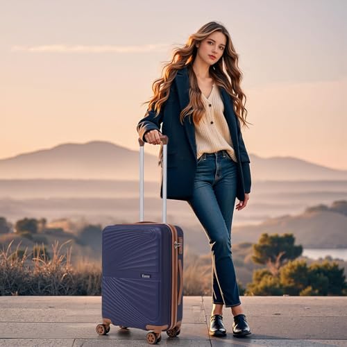 Eeeza Carry On Luggage Set 22x14x9 Airline Approved Luggage Sets 3 Piece,Suitcases with Wheels,ABS Hard Case Luggage with TSA Lock Spinner Wheels(20 Inch,BP/TB)