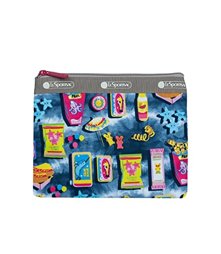 LeSportsac Beach Snacks Classic Hobo Crossbody Bag + Cosmetic Bag, Style 7520/Color F949, Vibrant Pop Art Style Beachy Graphics: Hot Dogs, French Fries & Tropical Drinks, Unique Hot Pink Zip Pull