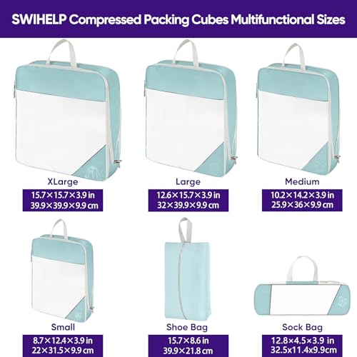 SWIHELP Compression Packing Cubes for Suitcases 6 Set Travel Luggage Organizer Packing For Storage Clothes Shoes