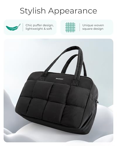 BAGSMART Gym Bag for Women, Small Personal Item Bag Puffer Duffle Bag, Weekender Overnight Bag Carry On Tote Bag for Travel, Black
