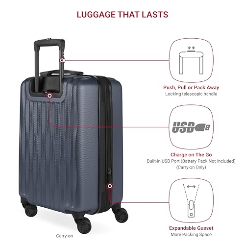 SwissGear 7272 Energie Hardside Expandable Luggage with Spinner Wheels, Navy, 3-Piece Set (19/24/27)