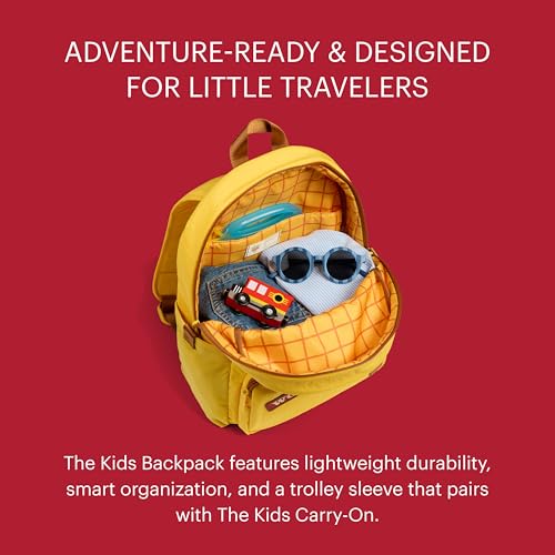 Away Toy Story 5 Kids Backpack - Airline-Approved Personal Item Backpack with Tech Sleeve, Water Bottle Pockets, Interior and Exterior Pockets - Woody Yellow