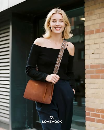 LOVEVOOK Leather Crossbody Bags for Women, Small Travel Purses with 2Pcs Adjustable Strap, RFID Anti Theft, Summer Cross Body Purse, Shoulder Handbag