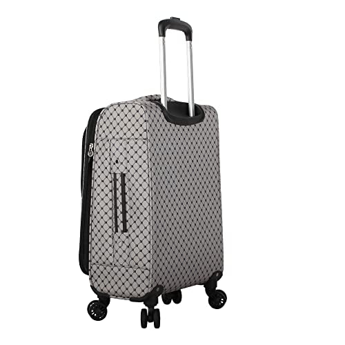 Steve Madden Designer Luggage Collection - Lightweight Softside Expandable Suitcase for Men & Women - Durable 20 Inch Carry On Bag with 4-Rolling Spinner Wheels (Noble Black/Grey, 20in)
