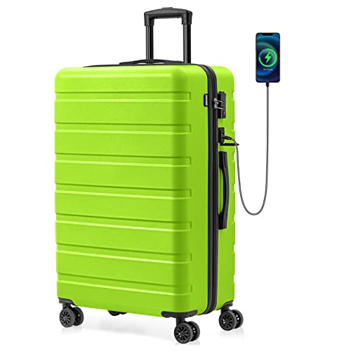 AnyZip Suitcase Hardside PC ABS Lightweight USB Luggage with Wheels TSA Lock Checked-Large 28 Inch AppleGreen