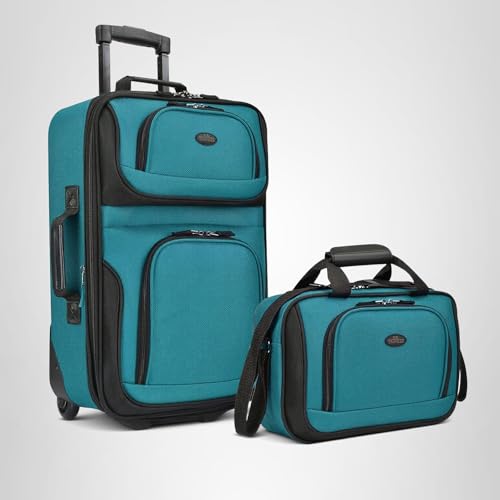 U.S. Traveler Rio Lightweight Softside Rolling Carry-on Suitcase, 2-Wheel Set, Teal