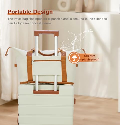 QIMER Carry on Luggage Set, 20 Inch Suitcase with 100% PC hardshell, Lightweight TSA Locks Quiet Spinner Wheels Durable Zipper, Suitable for Men and Women, Y01 Beige(20"/DB/TB) Slightly Small