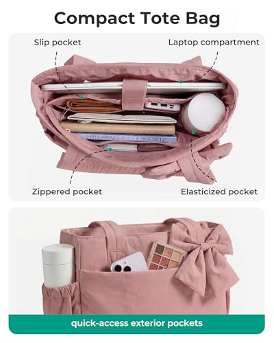 BAGAMSRT Crush Bow Tote Bag for Women, Large Work Tote with 40oz Tumbler, Puffer Travel Tote Bag for Work