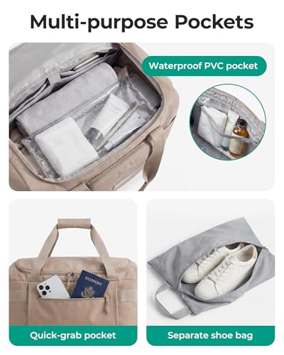 BAGSMART Travel Duffel Bags with Dividers, 32L Gym Duffle Bag with Laptop Compartment, Carry On Weekender Overnight Bag, Shoe Bag, PVC Wet Pocket, Pink