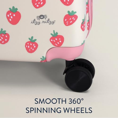 Itzy Ritzy Toddler Suitcase with Adjustable Handle, 360-Degree Spinner Wheels, 2 Interior Compartments and Hard Shell Design – Perfect Kids Luggage with Wheels for Ages 3 and Up (Strawberry)
