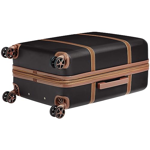 Amazon Basics 26-inch Hardside Checked Luggage With Leather Detailing, Expandable Spinner Suitcase With 8 Multi-directional Wheels, Scratch-Resistant Surface, Black
