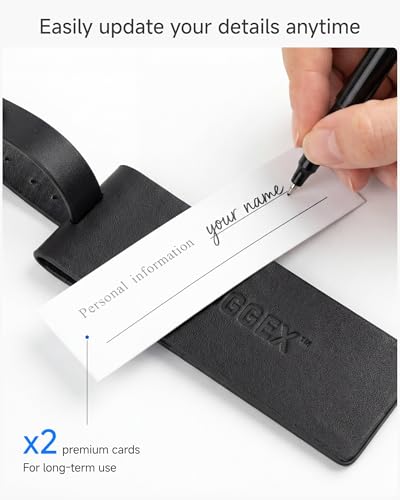 LUGGEX Leather Luggage Tag, Genuine Leather Luggage Tags for Suitcases, Luggage ID Tag with Magnetic Privacy Flap and Adjustable Strap (Black,1 Pack)