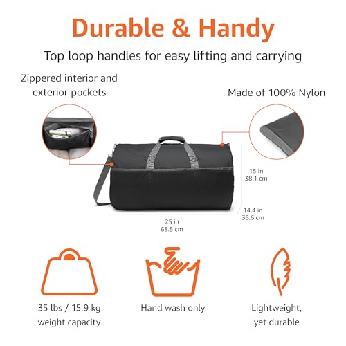 Amazon Essentials Lightweight Duffel Bag, 25 Inches, Black (Previously Amazon Basics)