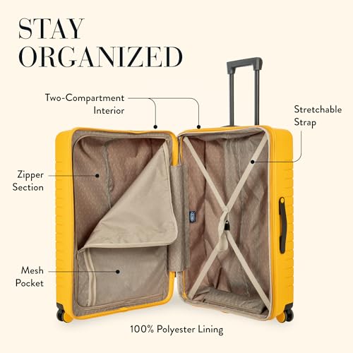 Bric's B|Y Ulisse Checked Luggage with Spinner Wheels – Expandable Lightweighted Hard Shell Suitcase, TSA Combination Lock - Removeable Wash Bag Included - 30 Inch, Mango