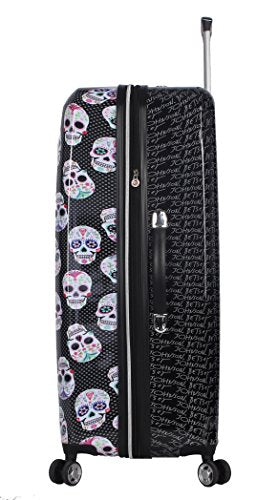 Betsey Johnson 30 Inch Checked Luggage Collection - Expandable Scratch Resistant (ABS + PC) Hardside Suitcase - Designer Lightweight Bag with 8-Rolling Spinner Wheels (Skull Party, 30in)