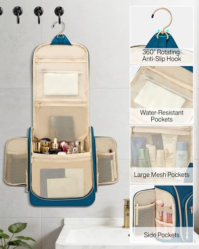 Hanke Hanging Travel Toiletry Bag for Men and Women, Water-Resistant Toiletries Bag Makeup Organizer with Hook, Cosmetic Bag for Bathroom & Travel Essentials Accessories, Navy Blue