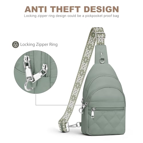 SYTRAH Sling Bag for Women, Anti-Theft RFID Crossbody Bag Nylon Sling Purse for Travel, Puffy Small backpack for Daily Hiking Sports Green