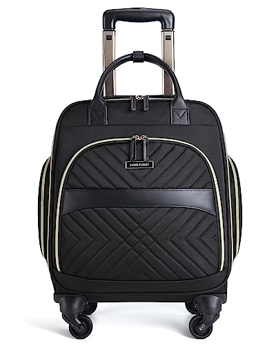 LIGHT FLIGHT Rolling Laptop Bag Women Men Rolling Briefcase 15.6 Inch Computer Bag with Spinner Wheels, Water-resistant Roller for Carry on Business Travel, Quilted Black