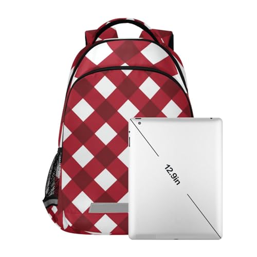 EtherSpher Dark Red and Pure White Checkered Designed carry on backpacks for kids with chest strap book bags for 10-12 year old para bebes varon