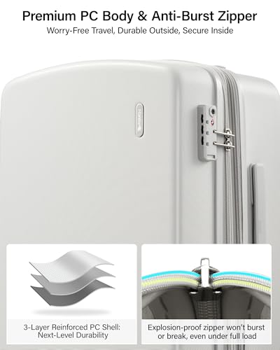 Hanke 20 Inch Expandable Carry On Luggage, 22x14x9 Airline Approved, TSA Lock Hard Shell Lightweight Suitcase for Men Women (Smoke White)