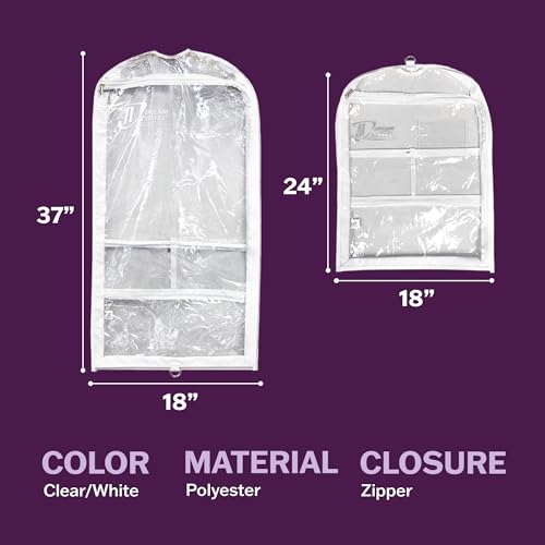 Clear Garment Bags for Dance Costumes 3-Pack, Short-Size, Side Zipper Entry, Storage Pockets for Shoes & Accessories, Size 24”x18”, Dream Duffel