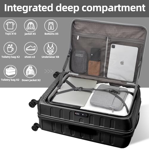 Kaleenie 29 Inch Luggage with Expansion & Side Opening Design, 50 * 31(35)*76cm, 117L~133L Ligthweight ABS+PC Hardshell Checked Suitcase, TSA Lock & YKK Zipper with HINOMOTO 360° Wheels, Black