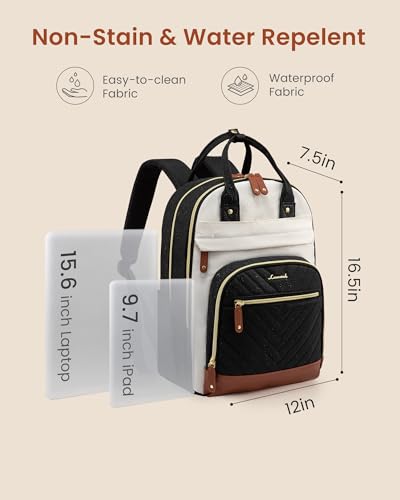 LOVEVOOK Laptop Backpack Women with Giant Tumbler Holder,15.6 inch Waterproof Work Travel Backpack Computer Laptop Bag,Cute College Nurse Teacher Backpack Purse,Gifts for Women & Men,Beige-Black-Brown