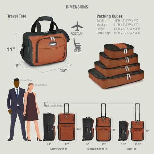 Travel Select Amsterdam Softside Expandable Luggage with Rolling Wheels, Red, 8-Piece Set (15/21/25/29) with Packing Cubes