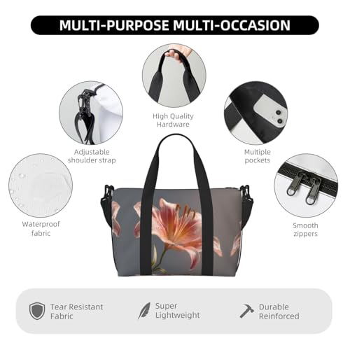 Blooming lilies Printed Travel Bag Large Gym Tote, Weekend & Business Trip Crossbody Shoulder Bag, Lightweight