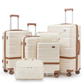NEISIA Luggage Sets Lightweight Hard Shell Suitcases with Spinner Wheels for Family Travel - Durable PC+ABS Material Carry On Luggage YKK Zippers (Beige, 6 Piece Fathers Day Gift for Dad Men Husband