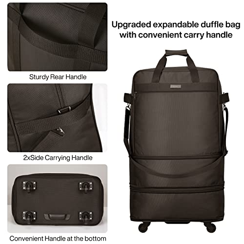 Hanke Suitcases with Wheels Expandable Foldable Luggage Bag Suitcase Collapsible Rolling Travel Bag Duffel Bag for Men Women Lightweight Suitcases without Telescoping Handle, Coffee