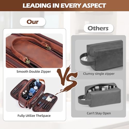 Personalized Travel Toiletry Bag for Men, Father Day Gifts, Engraved Initials Waterproof PU Leather Toiletry Bag, Large Capacity Portable Shaving Bag, Unique Birthday Gift for Men Dad Husband Him,M