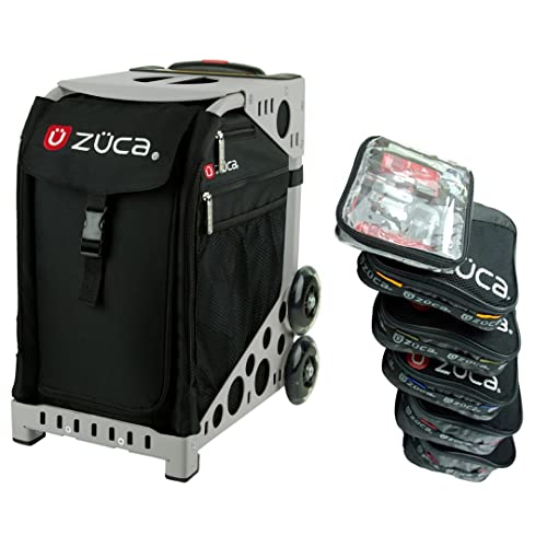 ZUCA Obsidian Sport Insert Bag with Gray Frame, and Special Set of 5 Packing Pouches + Toiletry Bag Bundle