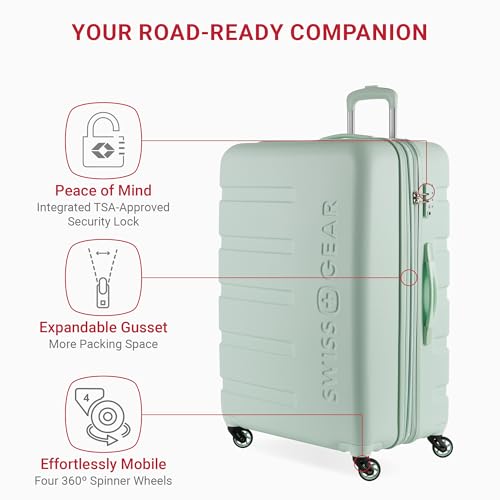 SwissGear 7366 Signature Hardside Expandable Luggage with Spinner Wheels, TSA Lock, Clearly Aqua, Checked-Large 27-Inch