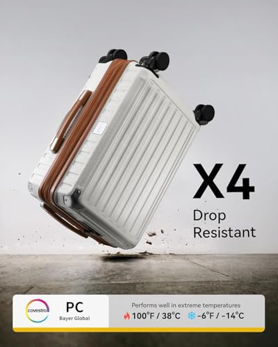 LUGGEX Carry On Luggage 22x14x9 Airline Approved, PC Expandable Hard Shell Suitcases with Spinner Wheels, 20 Inch, White Brown