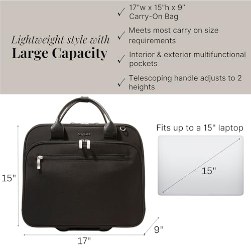 Baggallini 2 Wheel Tote Luggage - Lightweight Travel Weekender Carry-On