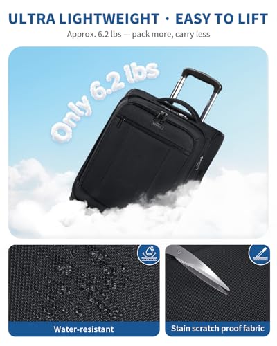 ECOHUB Carry On Luggage Airline Approved, 21 Inch Height Softside Carry On Suitcase with Spring Shock-Absorbing Spinner Wheels, Lightweight Travel Luggage with TSA Lock, Fits 22x14x9 Carry-On Bag