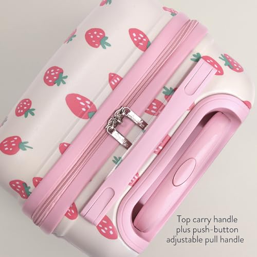 Itzy Ritzy Toddler Suitcase with Adjustable Handle, 360-Degree Spinner Wheels, 2 Interior Compartments and Hard Shell Design – Perfect Kids Luggage with Wheels for Ages 3 and Up (Strawberry)