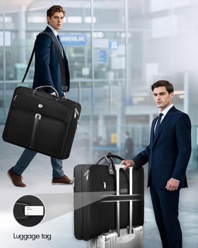 MATEIN Mens Garment Bags for travel, Large Travel Suit Bag Up to 7 Suits with Strap, Wrinkle Free Carry On Garment Bags for Hanging Clothes, Business Suitcase Luggage Bag Fit 17.3 Inch Laptop, Black