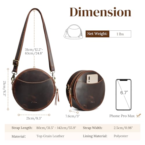 S-ZONE Leather Crossbody Bags for Women Trendy Circle Cross Body Shoulder Bag Designer Round Purses