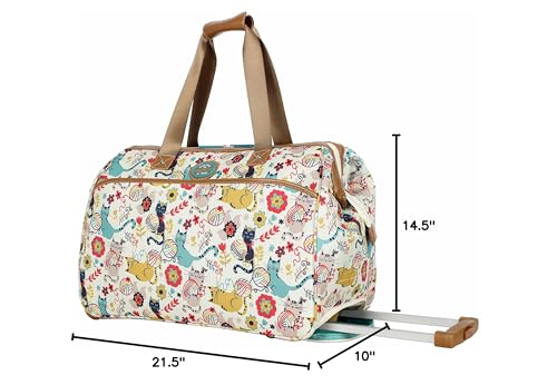 Lily Bloom Pattern 22 Inch Duffel Bag with 2-Rolling Wheels, Weekender Overnight Travel Lightweight Carry-On Suitcase For Women